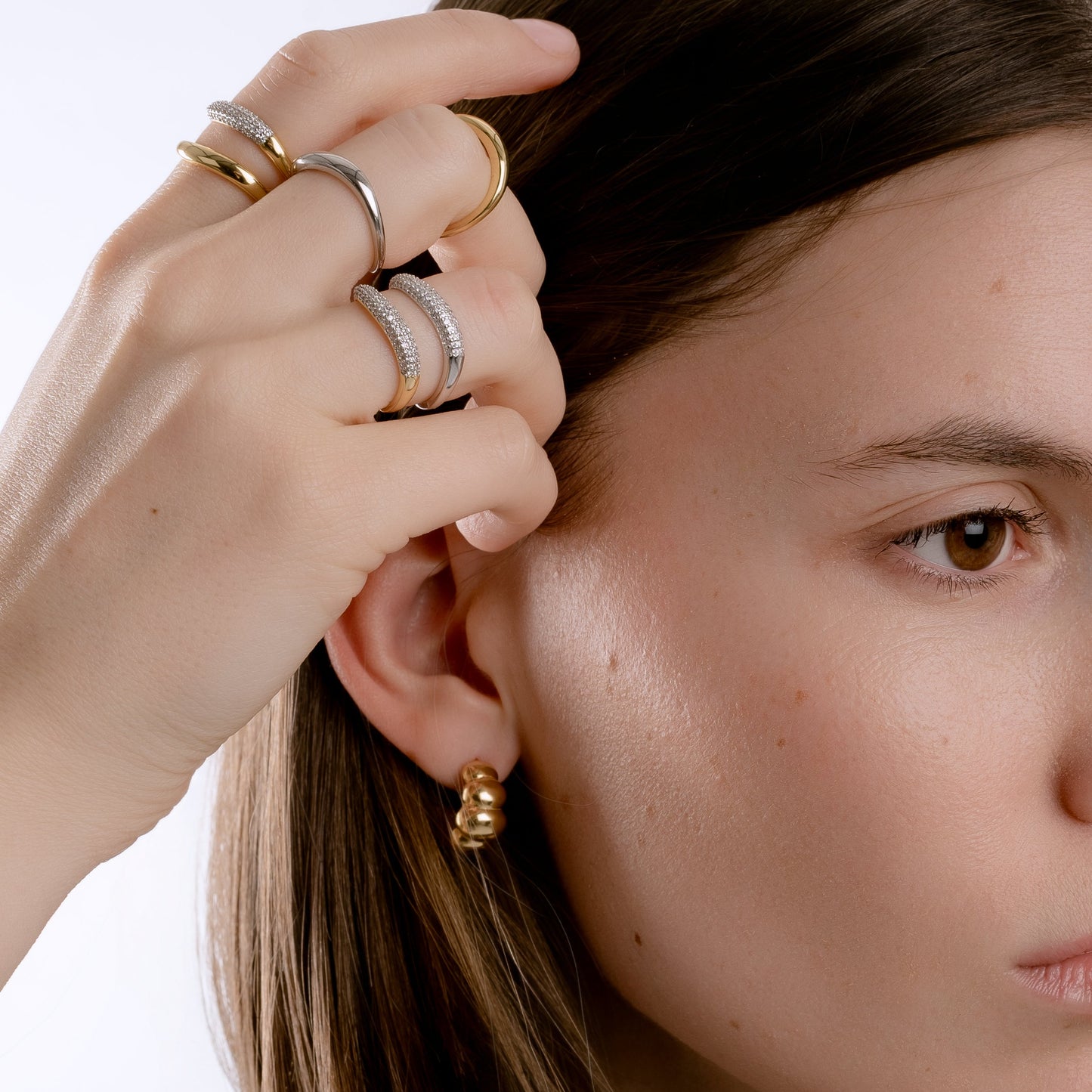 LATTE LAYER GEM SILVER RING