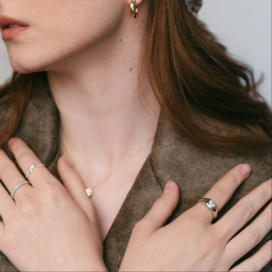 MINI CROISSANT SILVER RING Argint 925- Flat&White
