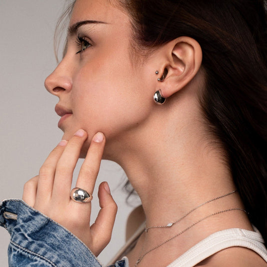 BEAN SILVER STATEMENT EARRINGS Argint 925- Flat&White