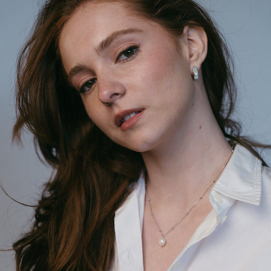 TIMELESS GOLD PEARL NECKLACE Argint 925- Flat&White