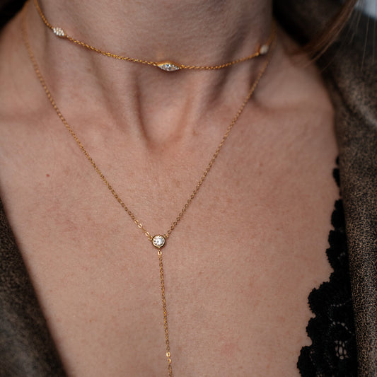 LEAFY GOLD ZIRCONIA NECKLACE Argint 925- Flat&White
