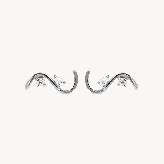 WAVE GEM SILVER EARRINGS - Flat&White