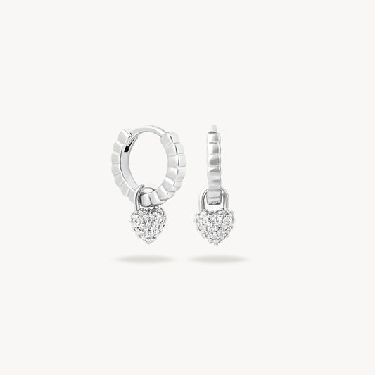 LOCKED HEART SILVER EARRINGS Argint 925- Flat&White