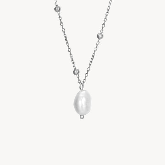 TIMELESS SILVER PEARL NECKLACE Argint 925- Flat&White