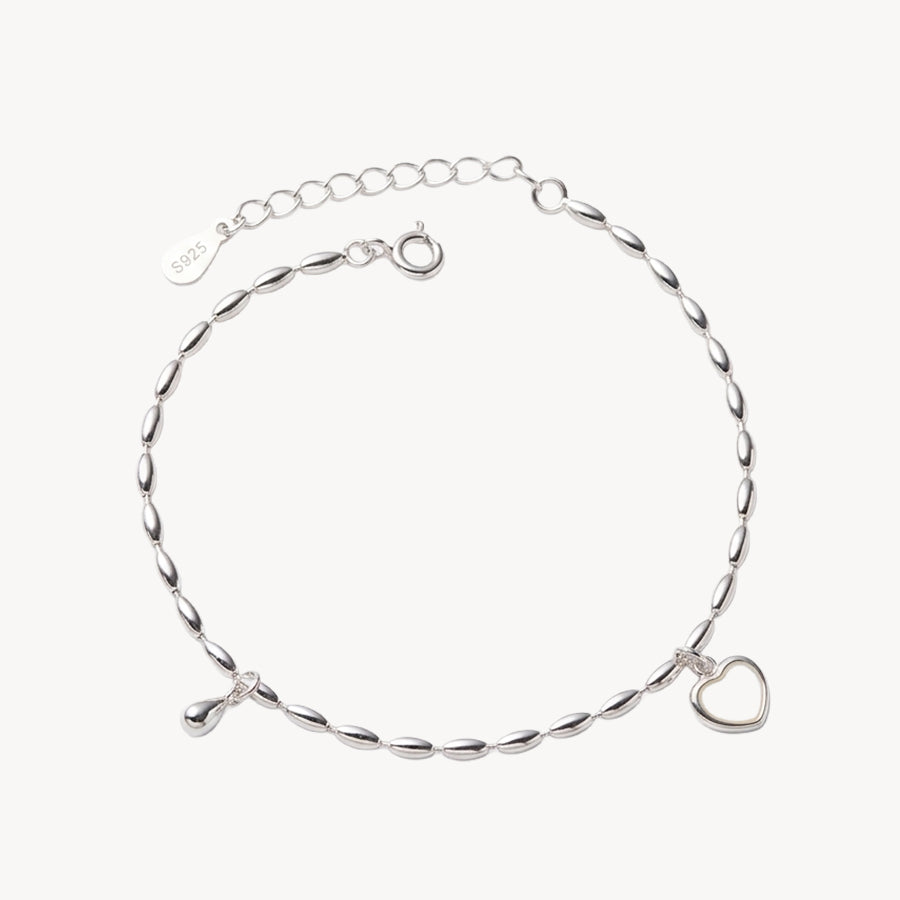 BRATARA SILVER CU CHARM CREAMY HEART 